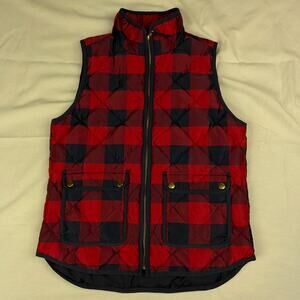 J.Crew Women’s S Excursion Quilted Down Vest Red Navy Buffalo Plaid Puffer NICE